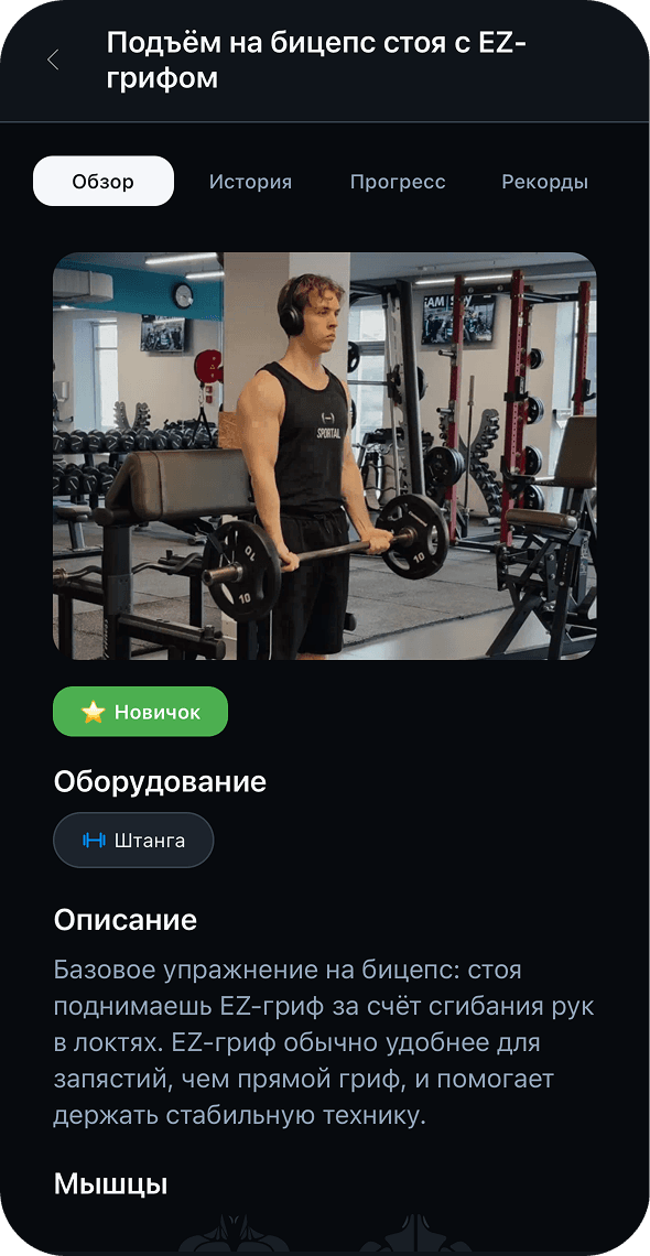 Описание техники упражнений в приложении Sportal